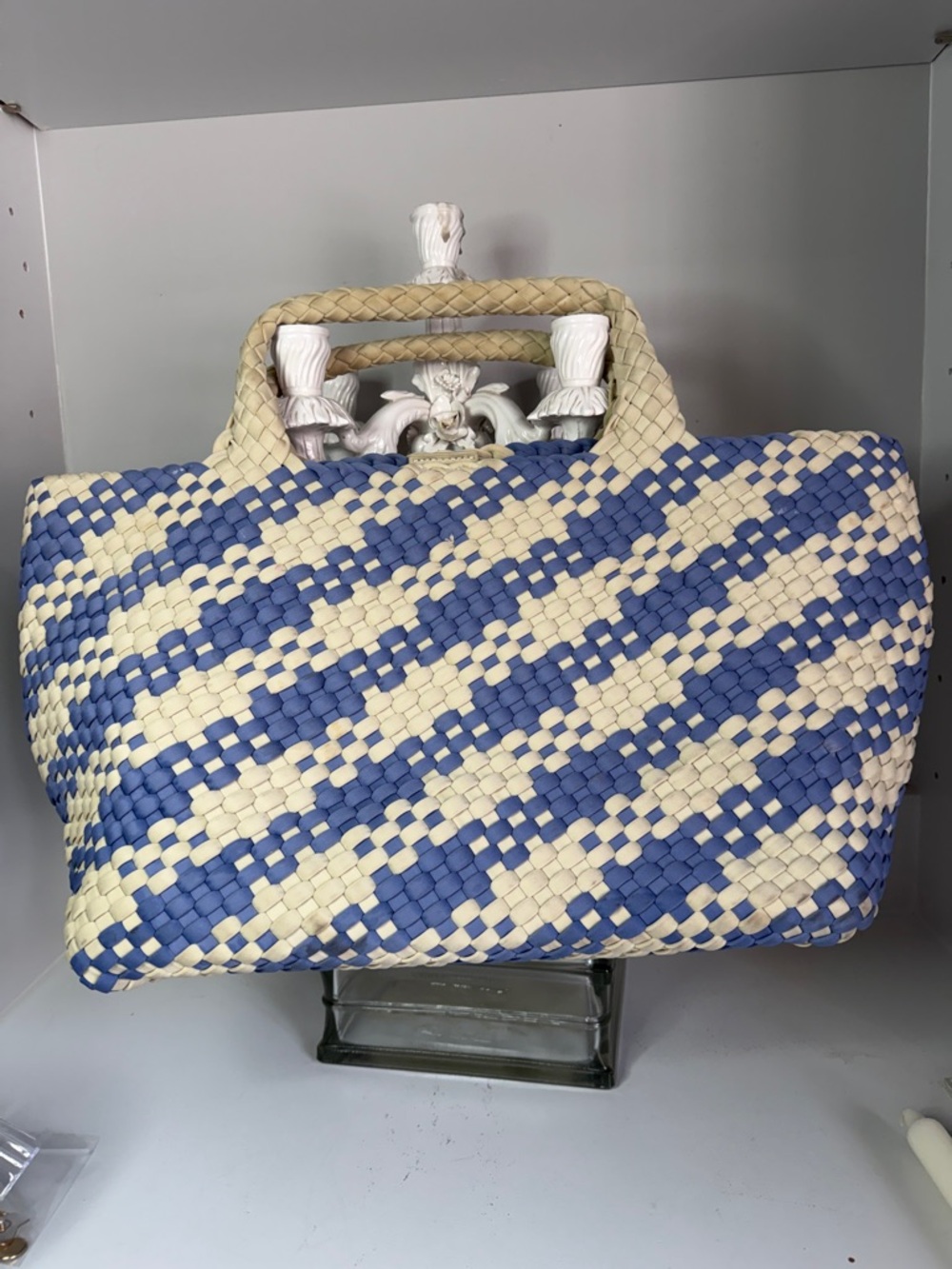 Woven Blue & Cream Tote Bag